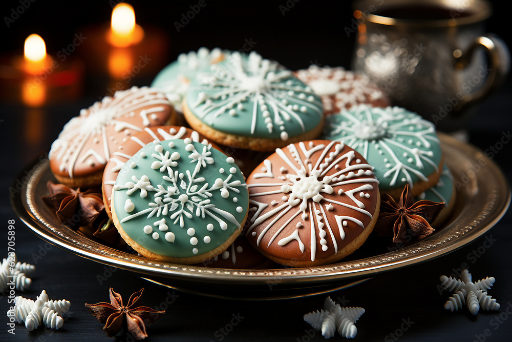 Christmas Sugar Cookies with Royal Icing. AI generative.