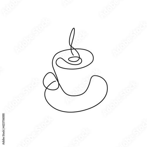 Continuous Line Drawing of Tea or Coffee Cup Trendy Minimalist Illustration. Cup One Line Abstract Drawing. Minimalist Contour Drawing for Cafe Design. Vector EPS 10. 