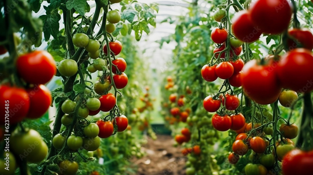 Fresh tomatoes picked from the bush. AI generative. - obrazy, fototapety, plakaty 