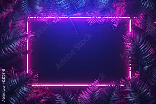 Modern minimalism. Neon frame on palm with dark background © Thares2020