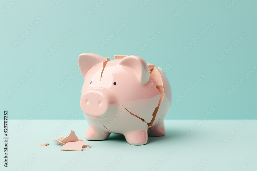 Broken piggy bank on blue background. Broken piggy bank on blue background.