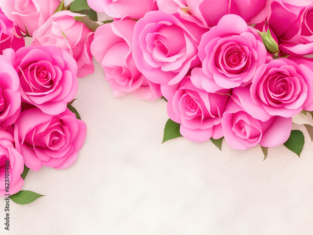 Pink roses on wooden background for Valentine's Day. generative ai