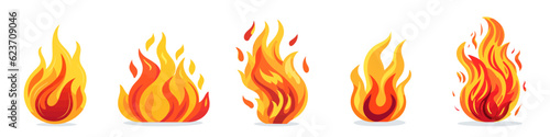 Fire logo icons set. Cute cartoon image of bonfire. Vector illustration.