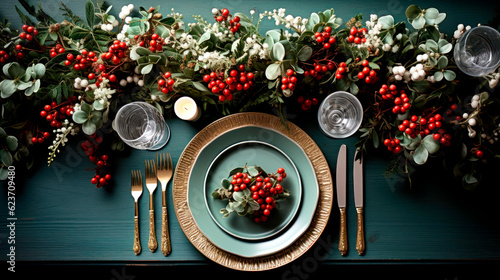 Wallpaper Mural New Year table setting on wooden table. Torontodigital.ca