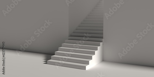 white wide staircase in a white wall