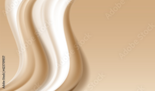 Chocolate caramel with milk fluid splash texture. Cocoa or coffee cream sweet food delicious background. Modern gold and brown waves design.	
