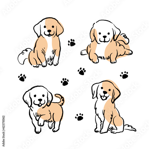 vector line draw set of dog