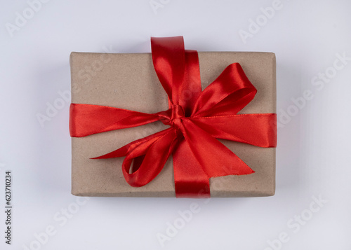 gift box with red bow isolated on white background