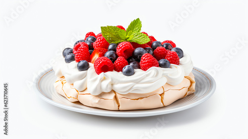 Pavlova Meringue-Dessert zu Ehren der Ballerina Anna Pavlova with Generative AI photo