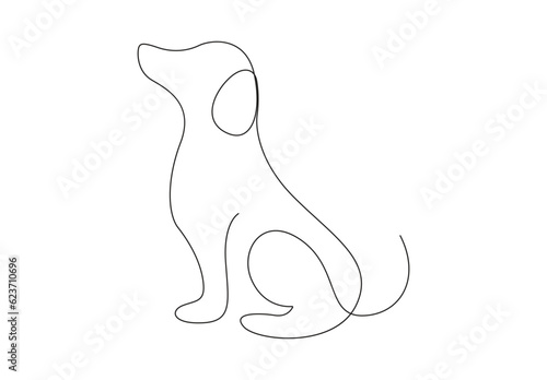 Continuous one line drawing of adorable labrador retriever dog for logo identity. Purebred dog mascot concept for pedigree friendly pet icon vector illustration. Premium vector. 