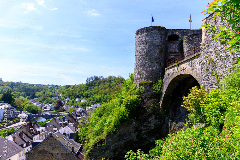 Obraz premium Walking in medieval town Bouillon with fortified castle, Luxembourg province of Wallonie, Belgium