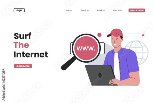 surfing internet landing page. Business strategy planning landing page. Flat vector illustration isolated on white background