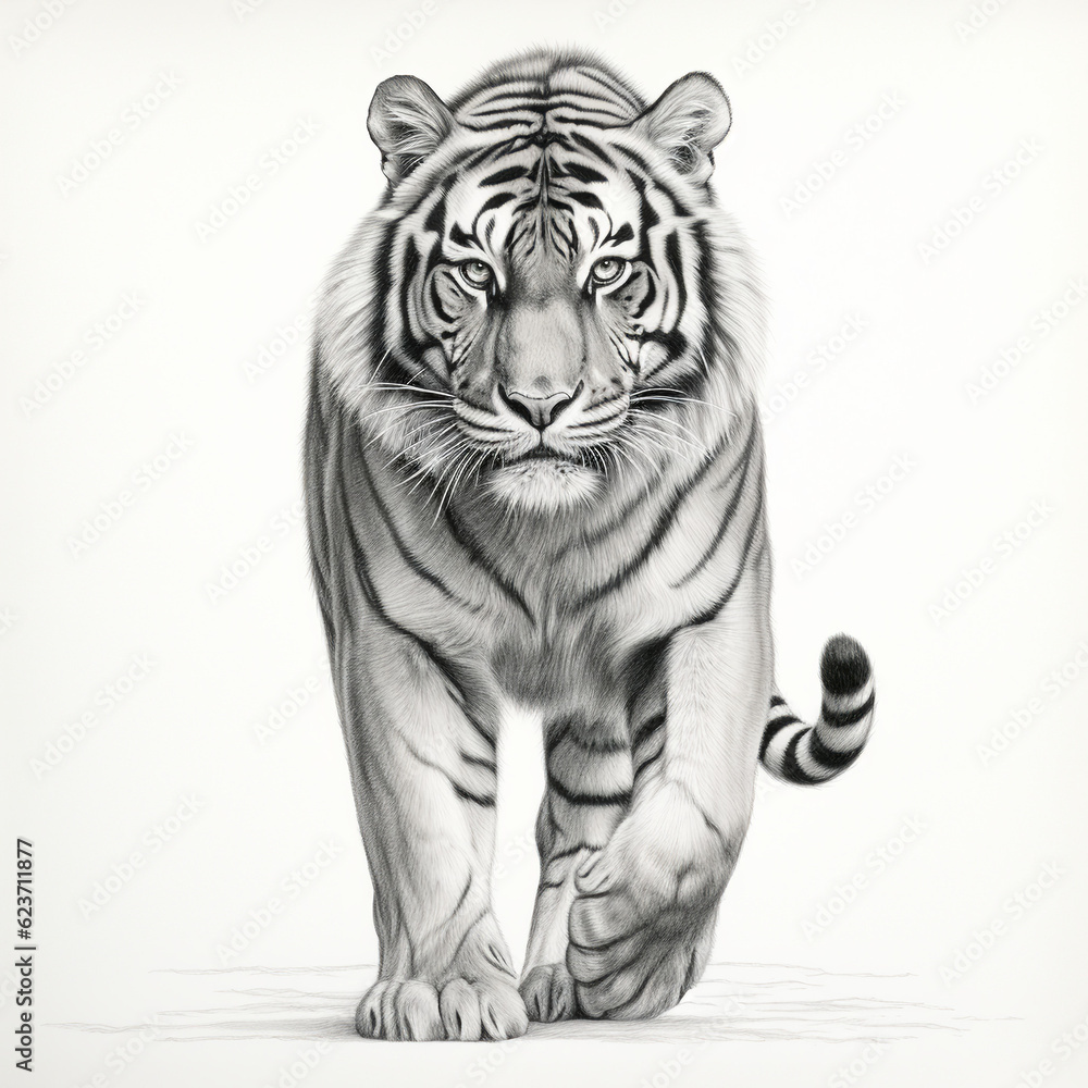 graphic drawing of a crouching tiger graphic drawing of a crouching tiger