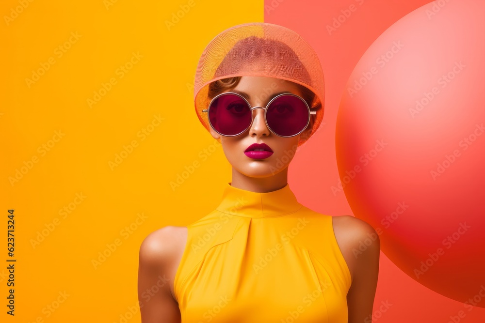 Playful Posing in Trendy Outfit, Girl in Pink, Outdoors with Beach Ball, Photorealistic Pastiche on Yellow Matte, Fashionable Costumes, Generative AI Playful Posing in Trendy Outfit, Girl in Pink, Outdoors with Beach Ball, Photorealistic Pastiche on Yellow Matte, Fashionable Costumes, Generative AI