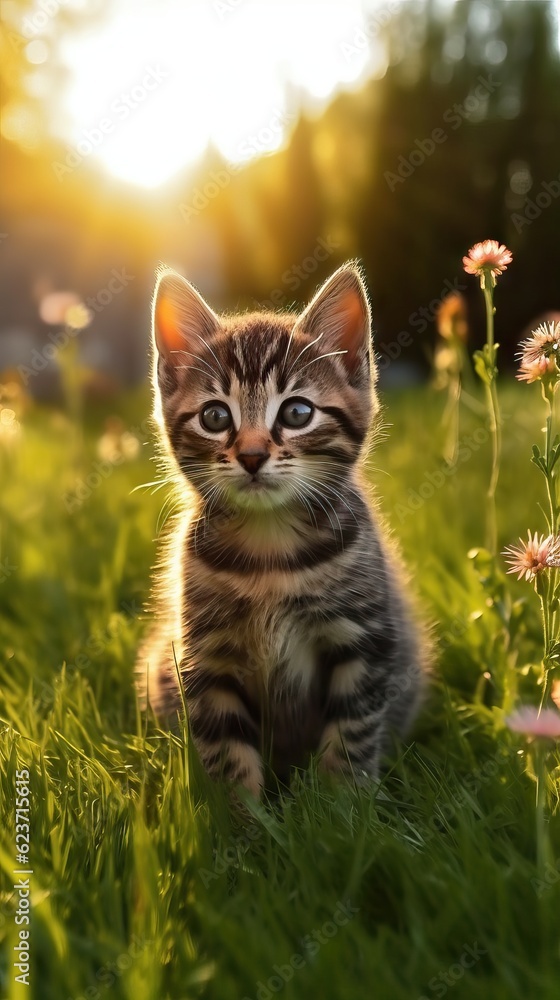 Adorable Tabby Kitten in Natural Lighting AI Generated