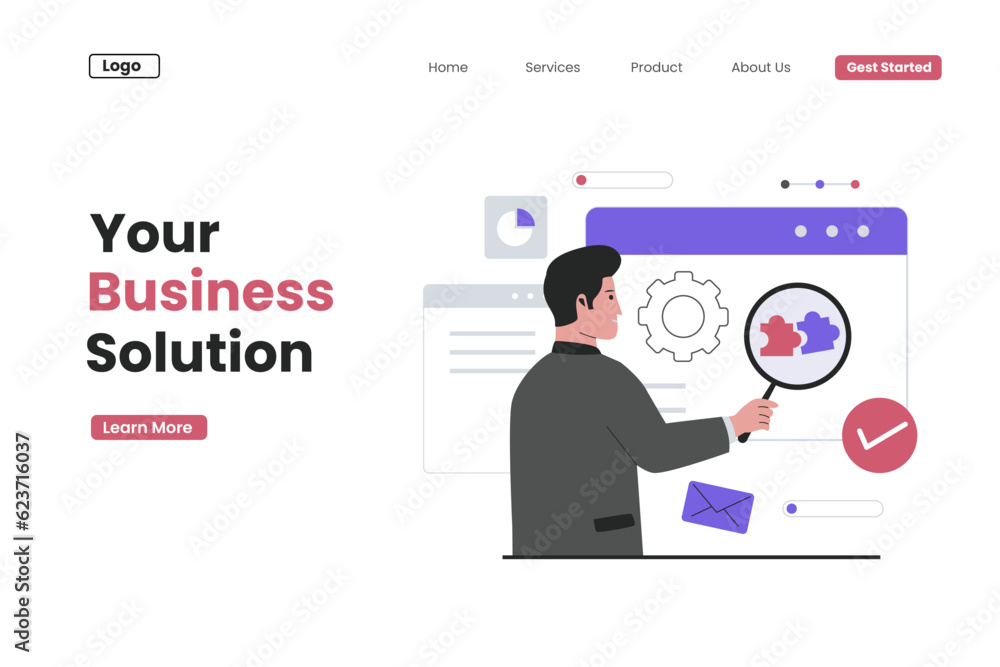 Business solution landing page. Business solution landing page. Flat vector illustration isolated on white background Business solution landing page. Business solution landing page. Flat vector illustration isolated on white background