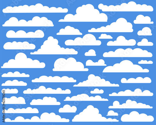 Half cloud in the sky. Abstract white cloud set isolated on blue background. Vector illustration.