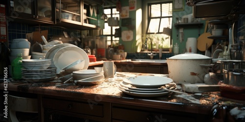 Neglected Kitchen: Overflowing with Dirty Dishes, generative ai