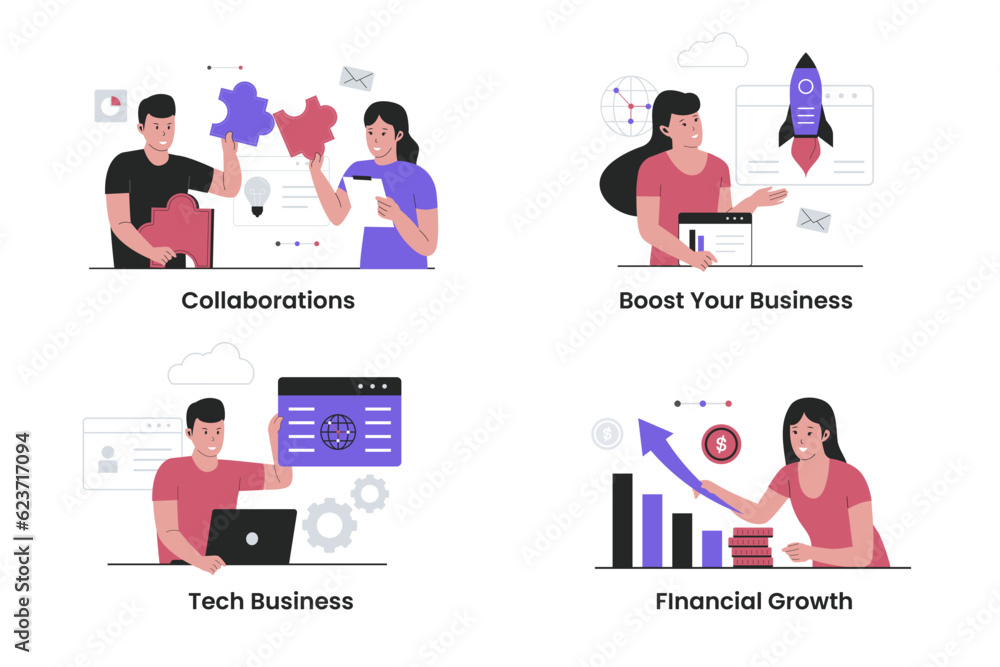 Business concept illustration. Business concept illustration. Business collaboration, technology business, boost your business, financial growth. Flat vector illustration isolated on white background