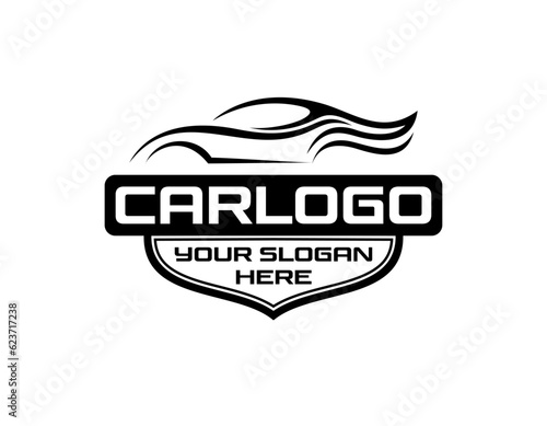 Sports car logo icon set. Motor vehicle silhouette emblems. Auto garage dealership brand identity design elements. Vector illustrations.