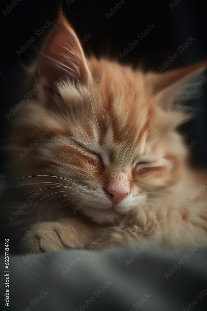 Close-up of a red kitten peacefully napping Close-up of a red kitten peacefully napping