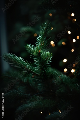 Closeup of a Christmas tree branch