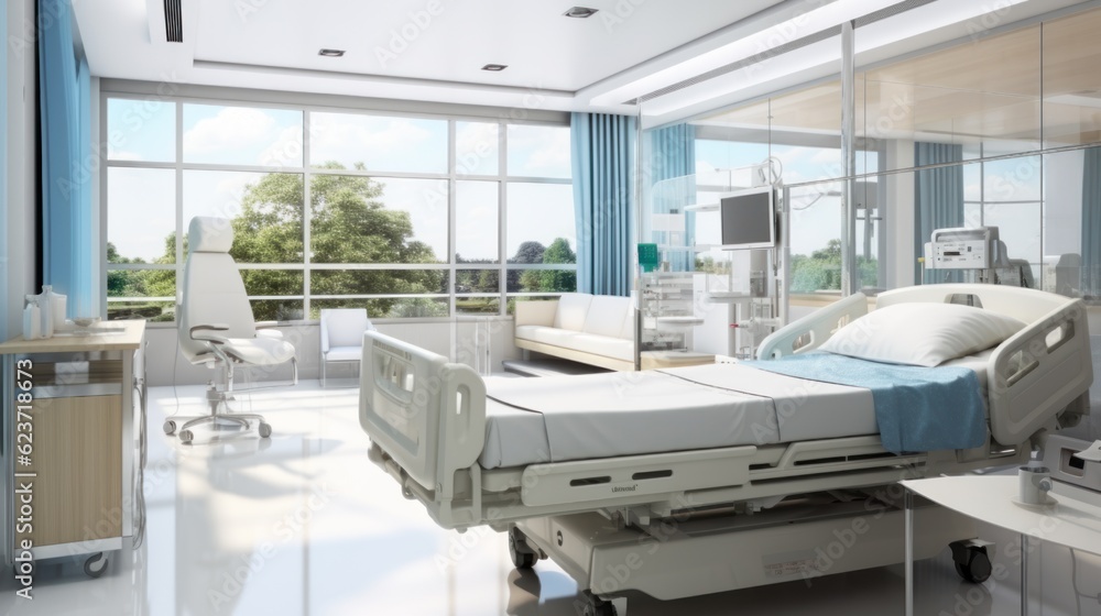 Hospital room with beds and comfortable medical equipped in a modern hospital Hospital room with beds and comfortable medical equipped in a modern hospital