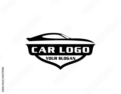 Sports car logo icon set. Motor vehicle silhouette emblems. Auto garage dealership brand identity design elements. Vector illustrations.