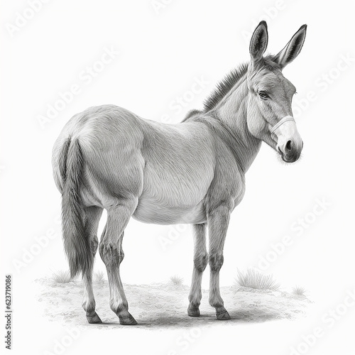 Donkey sketch artwork illustration white background image Ai generated art