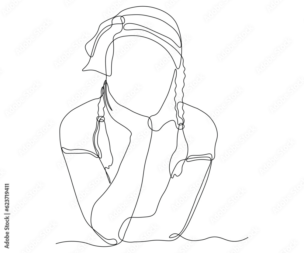 Abstract girl without a face, sitting and thinking ideas. Continuous drawing in one line Abstract girl without a face, sitting and thinking ideas. Continuous drawing in one line