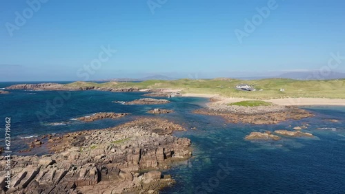 Aerial view of the north west pier on Cruit Island, Tobernoran, bay, County Donegal, Ireland photo