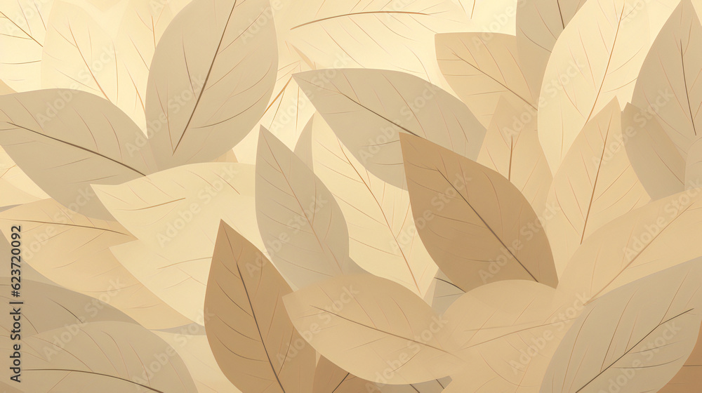 Beige Close-up leaf banner with empty copy space. Generative AI. Beige Close-up leaf banner with empty copy space. Generative AI.