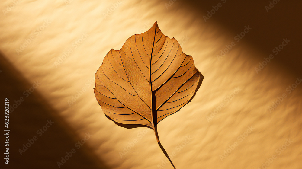 Brown Close-up leaf banner with empty copy space. Generative AI.