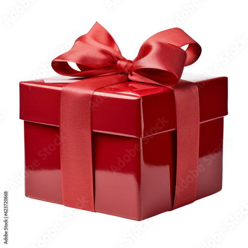 red gift box isolated on transparent background cutout