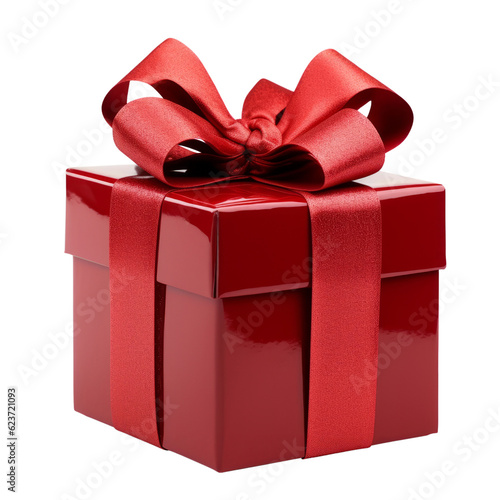 red gift box isolated on transparent background cutout