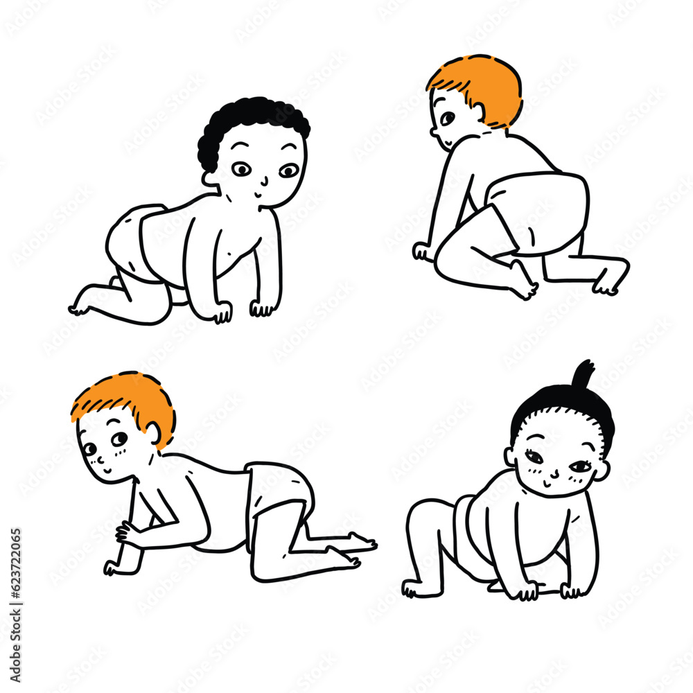 Different poses of children in crawling position. Different poses of children in crawling position.