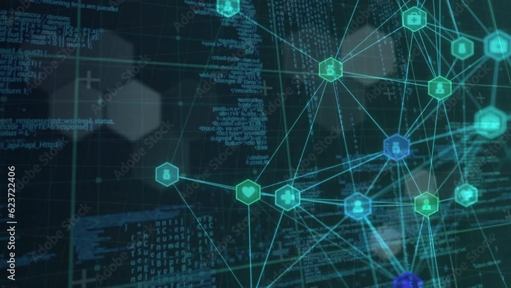 Animation of network of connections over data processing Animation of network of connections over data processing