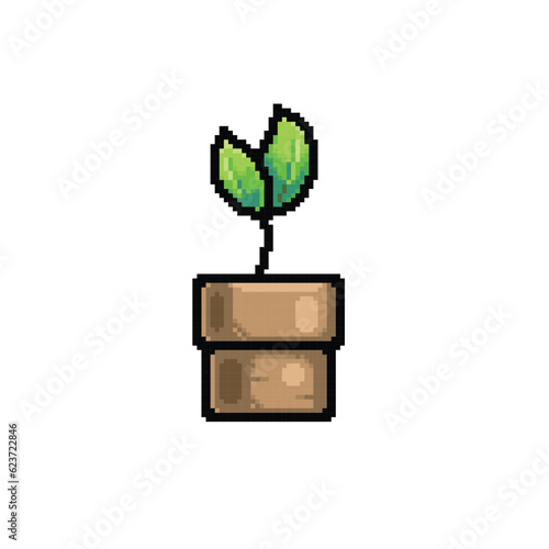 little plant in the pot with pixel art style