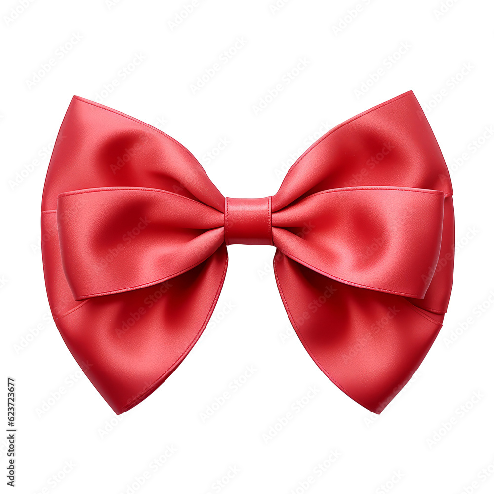 red ribbon bow isolated on transparent background cutout