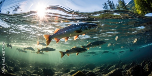 Contrasting Colors: Captivating Underwater Photography of Alaskan Salmon, generative ai photo
