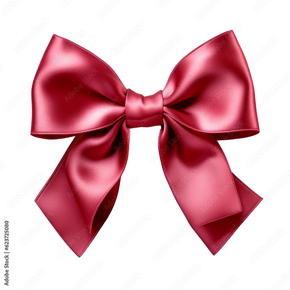 red ribbon bow isolated on transparent background cutout