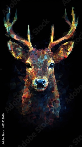 Glitched Deer on Dark Background. Generative AI