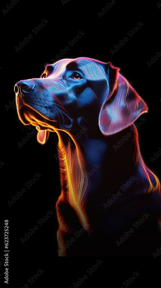 Glitchy Dog on Dark Background. Generative AI
