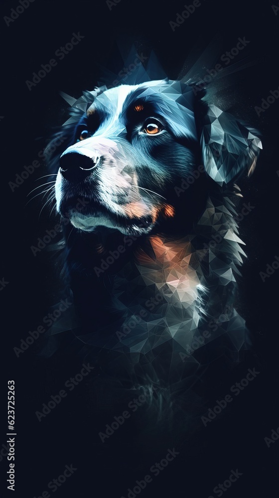 Double Exposure Dog on Dark Background. Generative AI