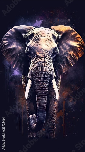 Double Exposure Elephant on Dark Background. Generative AI
