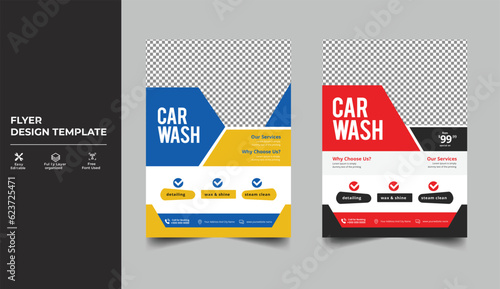 Car Wash Flyer Design Template, Car Cleaning Service Leaflet Poster Design, Car Cleaning Service Banner vector layout design for car wash service flyer template.
