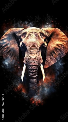 Majestic Elephant in Double Exposure Style on Dark Background. Generative AI