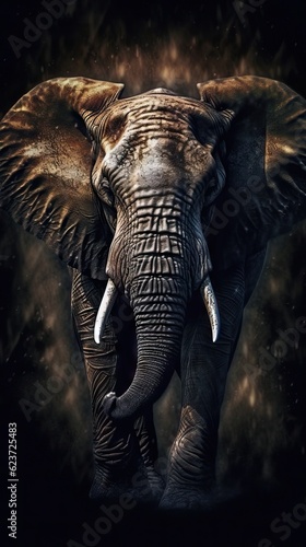 Majestic Elephant in Grungeon Style on Dark Background. Generative AI