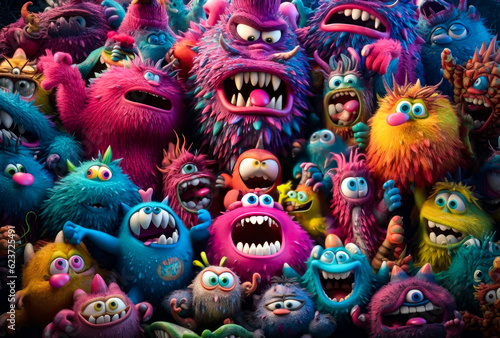 colorful cute monsters are gathered in front of dark eerie © VicenSanh