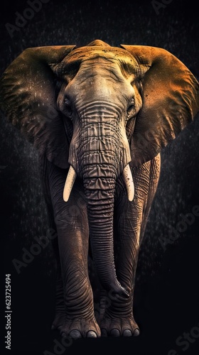 Majestic Elephant in Grungeon Style on Dark Background. Generative AI